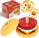 Brinquedo Educativo de Madeira Montessori – Sanduíche de Empilhar com Cartas de Comida para Crianças