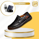 Kit Sapato Mocassim Masculino Ortopédico em 100% Couro Legítimo + BRINDES: Cinto, Carteira e Relógio