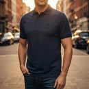 Leve 6, Pague Só 3] Camisa Polo Ventura Masculina em Algodão, Poliéster e Elastano com Microtextura Geométrica, Botões Frontais e Logo Bordado + BRINDES